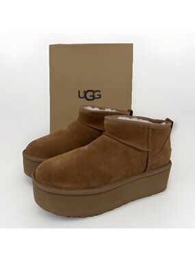 UGG Women’s Classic Ultra Mini Platform Boots Size 9 Chestnut Tan